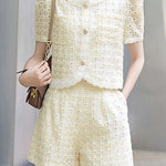 Round neck short sleeve hollow top and shorts two-piece set - liwisi