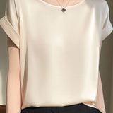 Satin drop shoulder round neck T-shirt - liwisi