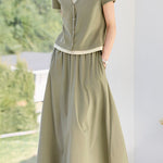 Color block faux two-piece casual T-shirt and A-line skirt set - liwisi