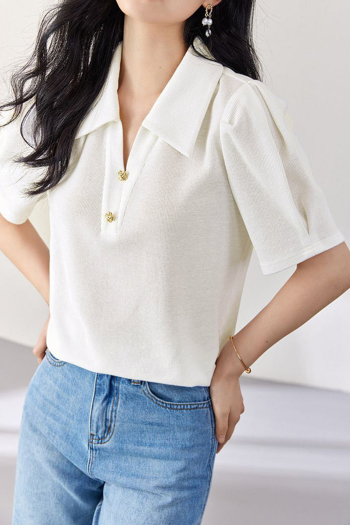 Minimalist waffle textured bubble short sleeve polo shirt - liwisi