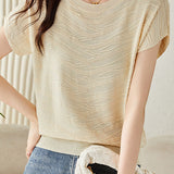 Solid color textured knit T-shirt - liwisi