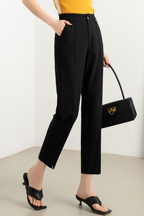 Solid color straight leg nine-point pants - liwisi