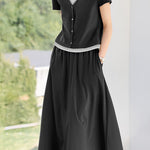 Color block faux two-piece casual T-shirt and A-line skirt set - liwisi