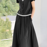 Color block faux two-piece casual T-shirt and A-line skirt set - liwisi