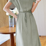 Minimalist elegant boat neck tie dress - liwisi