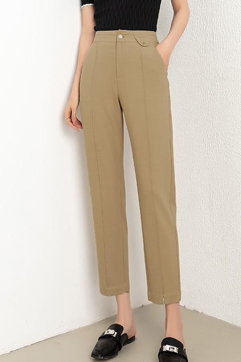 Solid color straight leg nine-point pants - liwisi