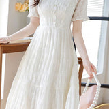 V-neck lace spliced A-line dress - liwisi
