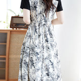 Color block printed faux two-piece dress - liwisi