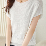 Solid color textured knit T-shirt - liwisi