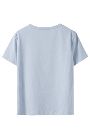 Round Neck Art Print Jacquard Check Contrast T-Shirt with Lining - liwisi