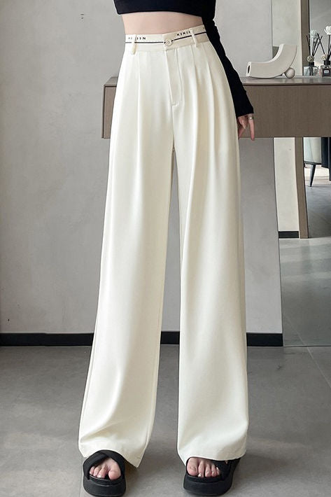 Lettered high-waisted floor-length casual pants - liwisi