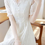 V-neck lace spliced A-line dress - liwisi