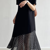 Spliced polka dot solid color dress - liwisi