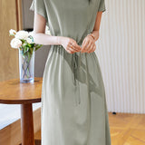 Minimalist elegant boat neck tie dress - liwisi