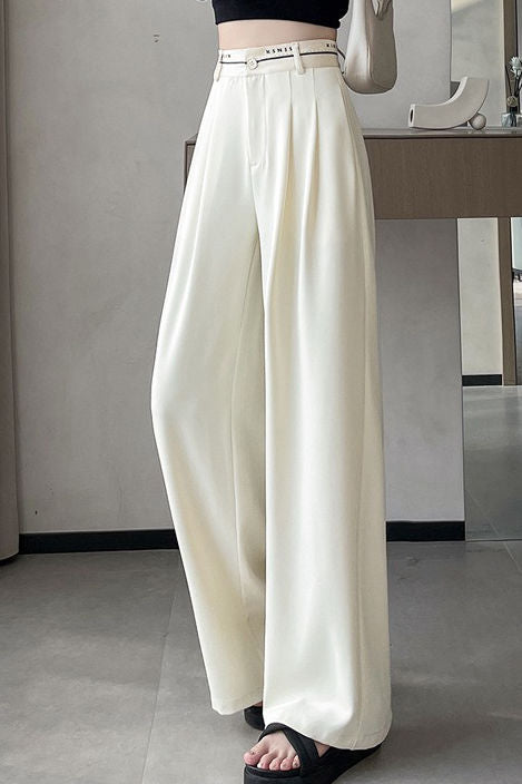 Lettered high-waisted floor-length casual pants - liwisi