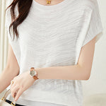 Solid color textured knit T-shirt - liwisi