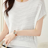 Solid color textured knit T-shirt - liwisi