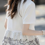 Round neck color block spliced top - liwisi