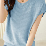 Solid color textured knit T-shirt - liwisi