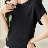 Solid color textured knit T-shirt - liwisi
