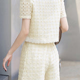 Round neck short sleeve hollow top and shorts two-piece set - liwisi