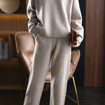 Two-Piece Set: Collared Knit Top + Knit Straight Pants - 4 Colors Available - liwisi