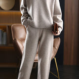 Two-Piece Set: Collared Knit Top + Knit Straight Pants - 4 Colors Available - liwisi