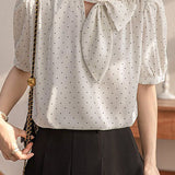 Polka dot bow tie short sleeve shirt - liwisi