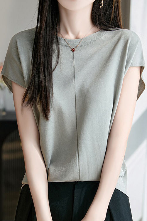 Minimalist versatile round neck top - liwisi
