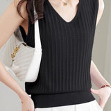 V-neck sleeveless textured knit tank top - liwisi