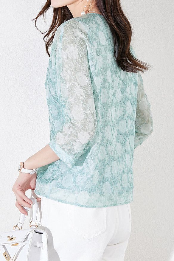 Jacquard Chiffon Shirt - liwisi