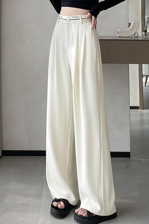 Lettered high-waisted floor-length casual pants - liwisi