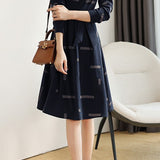 Geometric Print Croissant Sleeve Flare Shirt Dress - liwisi