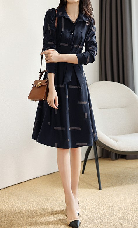 Geometric Print Croissant Sleeve Flare Shirt Dress - liwisi