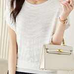 Solid color textured knit T-shirt - liwisi