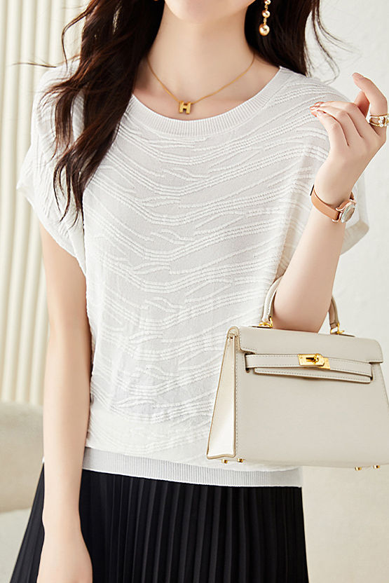 Solid color textured knit T-shirt - liwisi