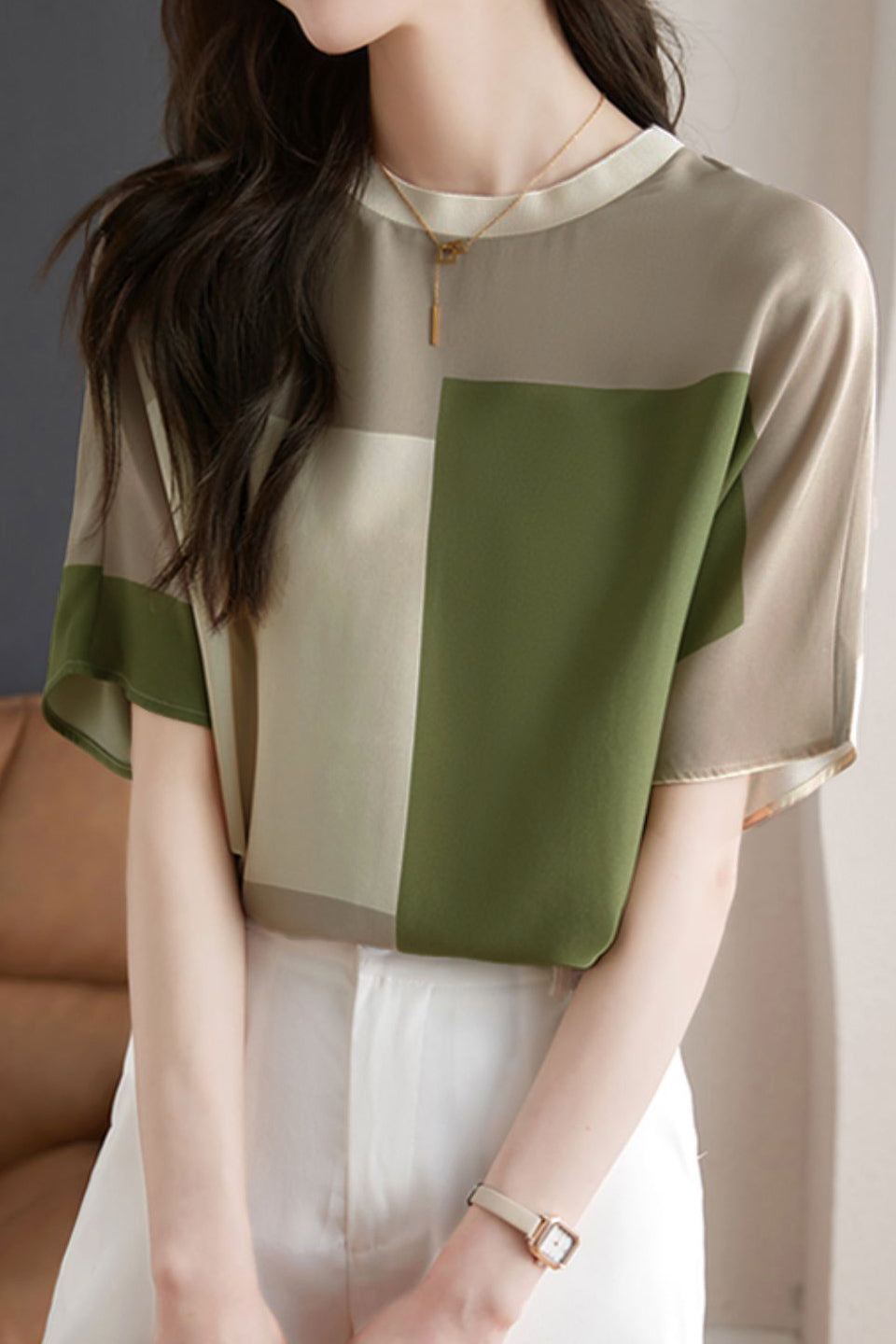 Stylish Color-blocked T-shirt - liwisi