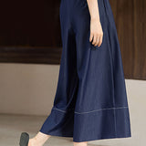 High-waisted plain pleated wide-leg culottes - liwisi