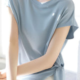 Side tie round neck drop shoulder short sleeve T-shirt - liwisi