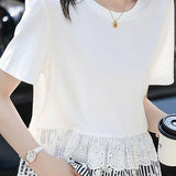 Round neck color block spliced top - liwisi