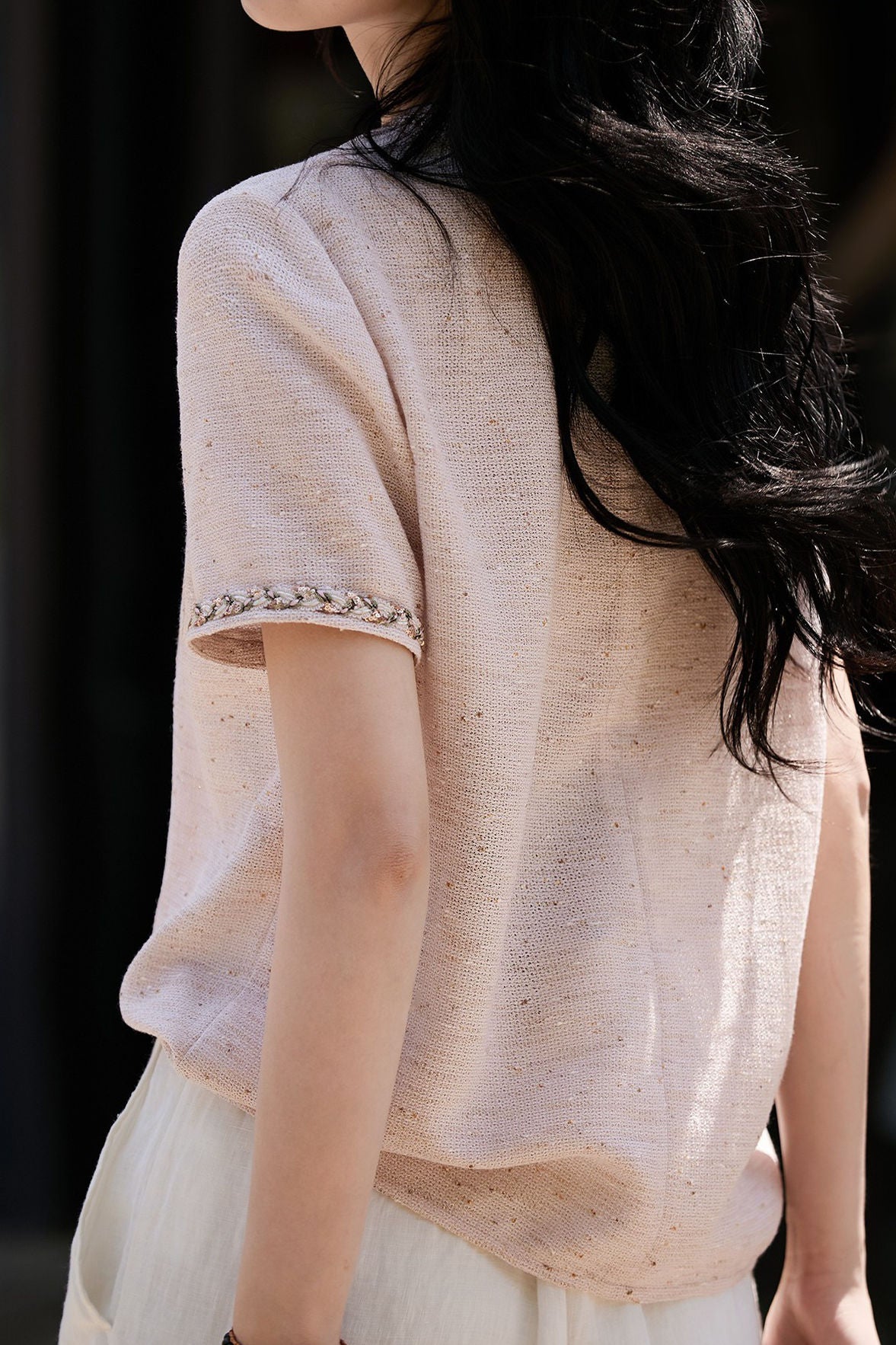 Sequin round neck short sleeve T-shirt - liwisi