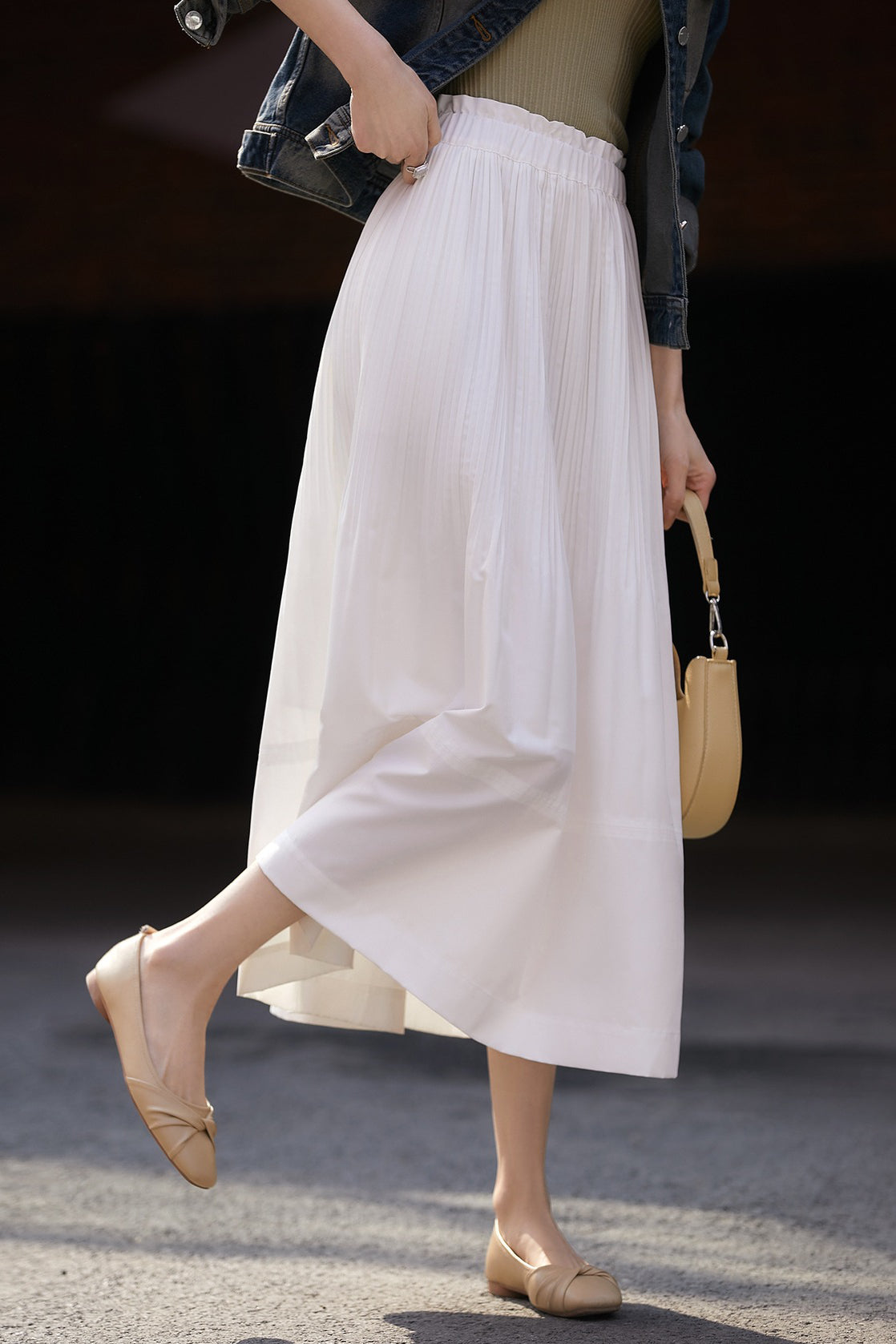 Ruffle edge solid color pleated skirt - liwisi