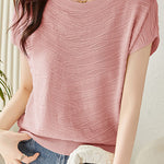 Solid color textured knit T-shirt - liwisi