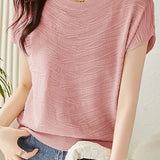 Solid color textured knit T-shirt - liwisi