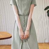 Minimalist elegant boat neck tie dress - liwisi