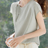 Round neck tie detail raglan sleeve shirt - liwisi