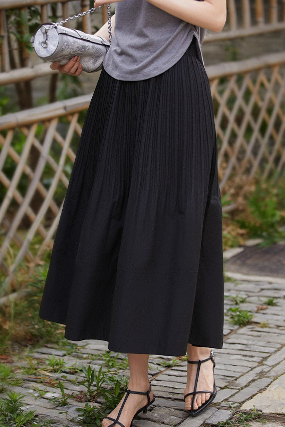 Ruffle edge solid color pleated skirt - liwisi