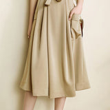 Solid color tie waist wide-leg skirt pants - liwisi