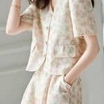 Oil painting print short sleeve shirt with matching shorts set - liwisi