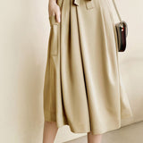 Solid color tie waist wide-leg skirt pants - liwisi